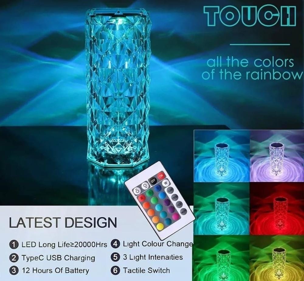 Crystal Diamond Table Lamp, 16 RGB Color