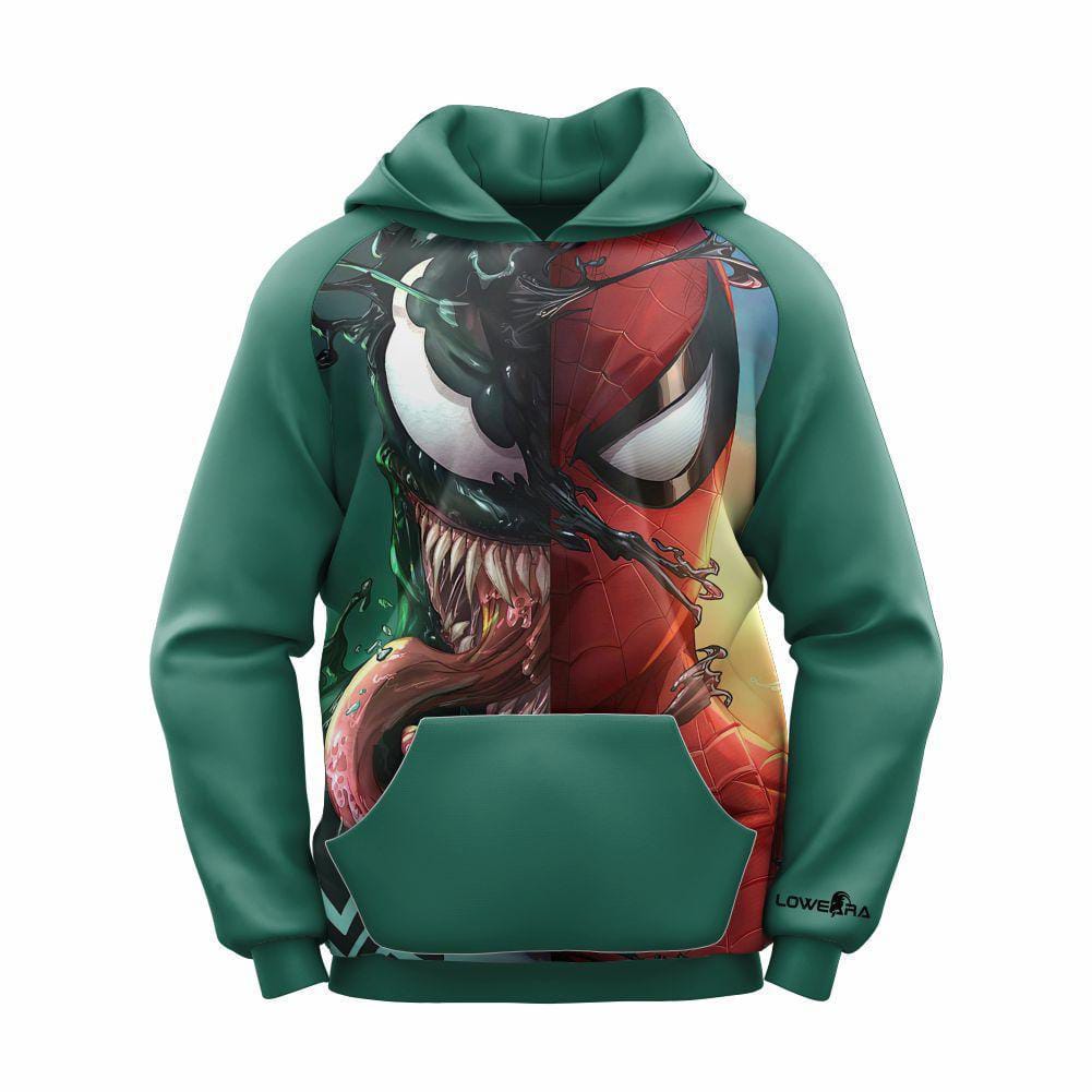 Green Printed Polyester Hoodie for Boys