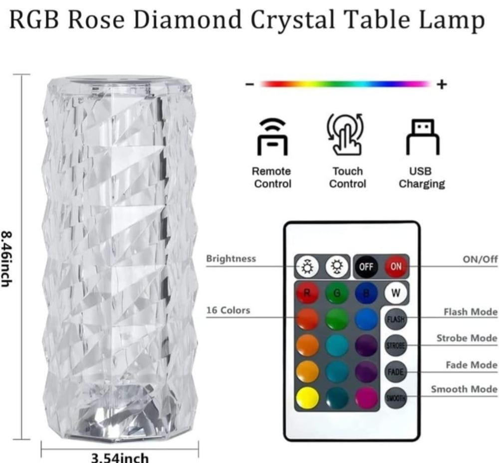 Crystal Diamond Table Lamp, 16 RGB Color